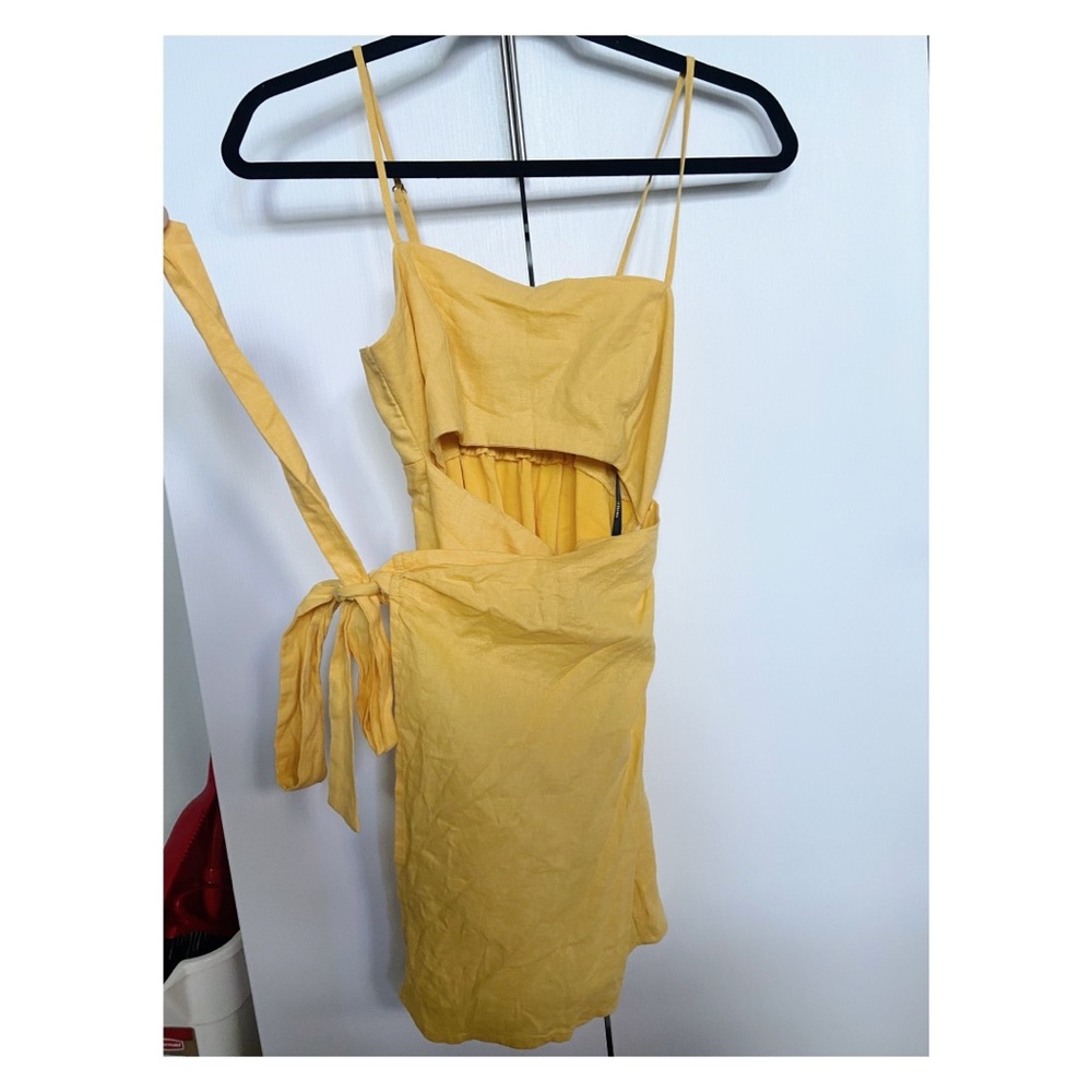 yellow cut out wrap dress